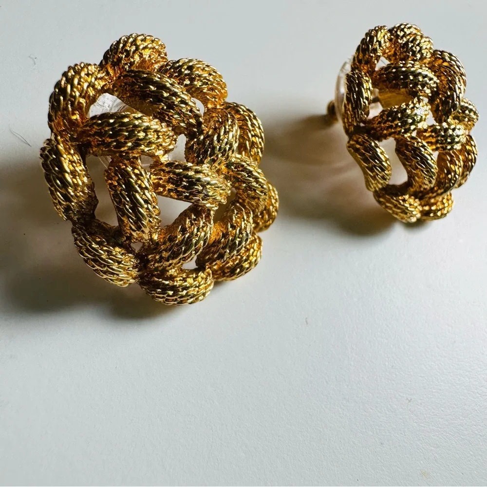 Vintage Monet Golden Weaved Pierced Earrings
